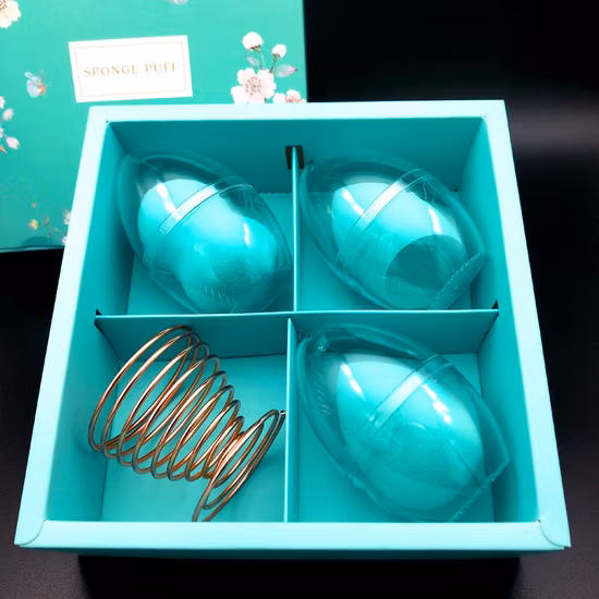 マルチカラー美容化粧品スポンジメイクアップメイクアップスポンジセット、金属スタンドと美しい包装ギフトボックス付き